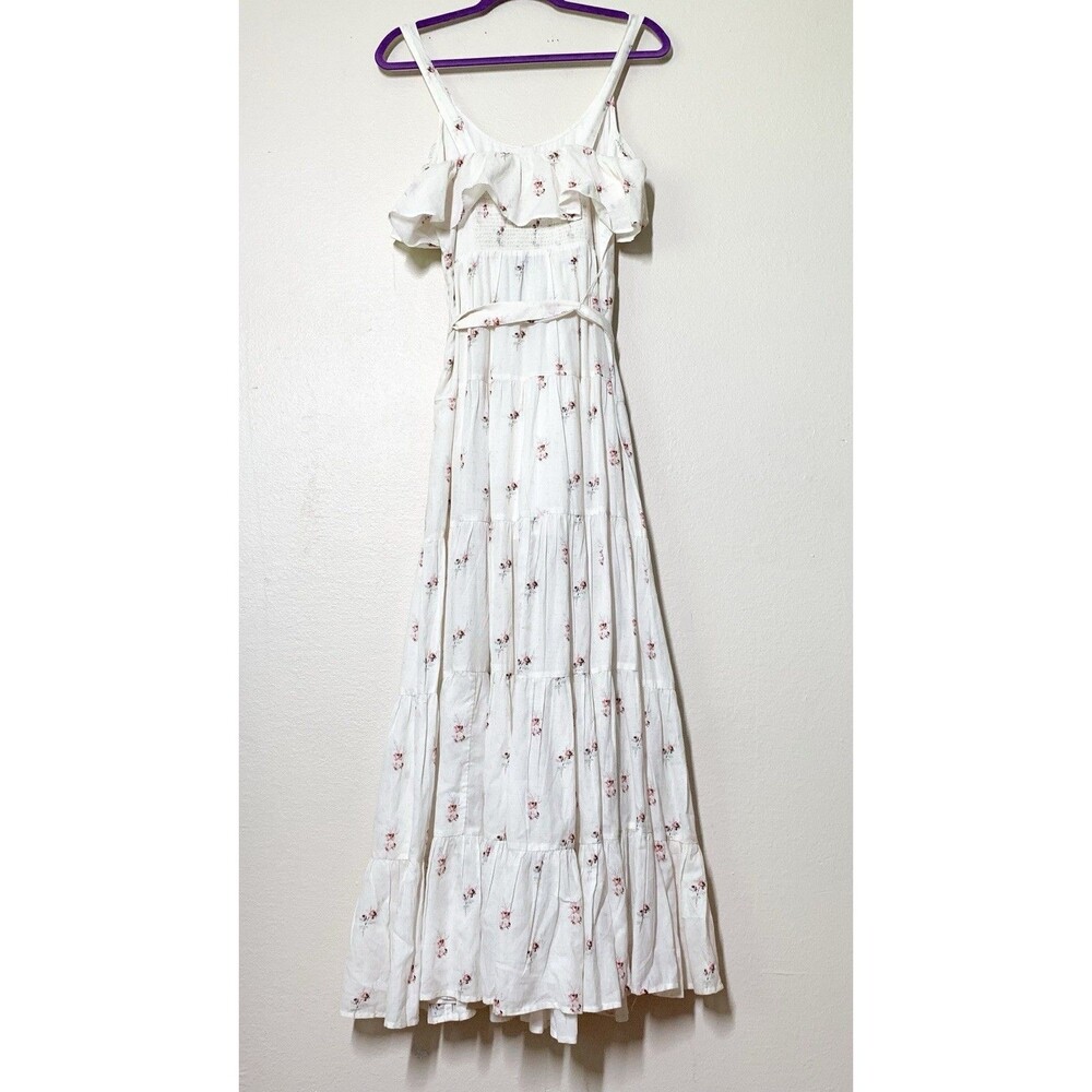 Paige Tevin Maxi Dress S Off White Western Rose Cotton Blend Sleeveless Floral - Picture 4 of 7